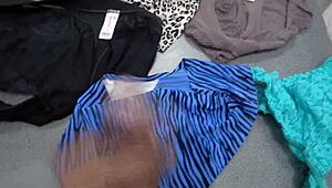 My wife catches me jerking off into her dirty panties again