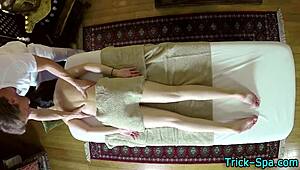 sexy brunette gets a sneaky massage 😏 hidden cam catches it all