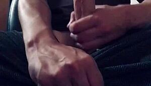 Homemade handjob unloads big white cock cum