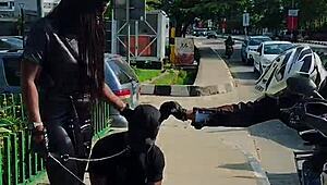 Domina Havi publicly humiliates slave outdoors in BDSM