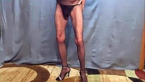 Busy-Bottom Rocks New Fishnet Body Stocking and Heels!