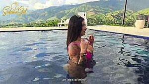 salome gil's huge latina ass bounces on spanish cock poolside