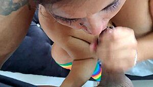 Stepmom Expertly Sucks Stepsons Thick Juicy Cock with Curvy Latina Passion!