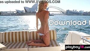 Wow, petite blonde Jessica Nelson strips naked on yacht revealing her big tits pussy!