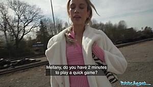 public agent babe measures huge cock then bends over rides it hard outdoors 😈🍆💦