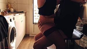 early morning cafe i whip out big cock behind chubby stepmom in law for doggy creampie