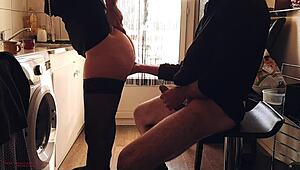 early morning cafe i whip out big cock behind chubby stepmom in law for doggy creampie