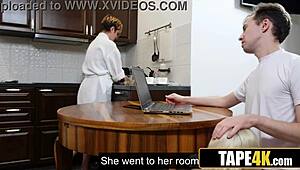 Stepsis sneaks small dick suck under table as mom lectures on morals