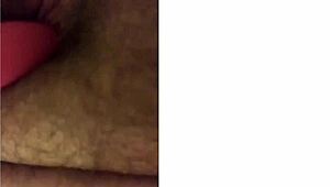 Katie rubs clit close-up with buzzing vibrator on wet pussy