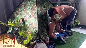 a stranger dominates nudist goddess pussy fucking her deep in forest camping spot