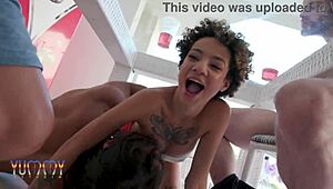 petite larinha returns for 4 big cocks dap anal no pussy action