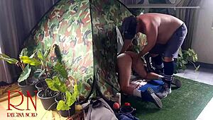 a stranger dominates nudist goddess pussy fucking her deep in forest camping spot