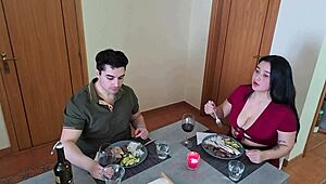 Chubby dude chats up latina mom then bends her over desk for raw fuck