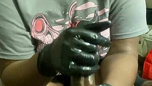 Amateur Babe's Handjob Covers Huge Black Cock in Thick Cum!