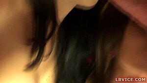 Thai ladyboys namwan and enjoy deliver anal blowjob threesome in fishnets