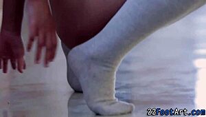 Kinky latina babe jerks my cock with feet till hot cumshot sprays