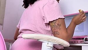 Curvy Ebony Eats Works and Farts Heavily