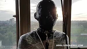 Ever tried 1mm rubber mask bondage play outdoors in latex catsuit?