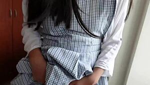 naughty schoolgirl with perfect saggy tits strips jeans for hard fuck