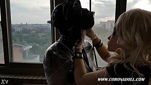 Ever tried 1mm rubber mask bondage play outdoors in latex catsuit?