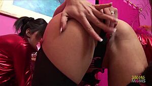 blonde milf with huge fake tits and brunette pair team up for epic group blowjob pounding and riding