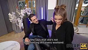 i'm watching my cuckold boyfriend as we swap and fuck his girlfriend's pussy with our monster cocks