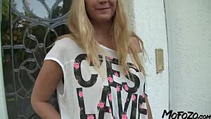 Blonde Student With Big Tits Strokes Daddy's Monster Cock To Orgasm