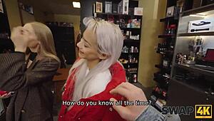 swap4k finds fibi euro in sex shop for hard threesome pounding with veronica leal