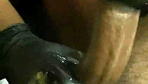Amateur Babe's Handjob Covers Huge Black Cock in Thick Cum!