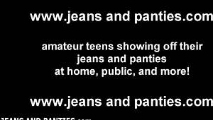 celine teases stripping her tight blue jeans