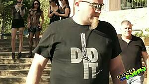 outdoor casting interview turns into wild food play and pussy masturbation orgy