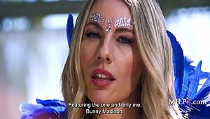 Bunny Madison's big tits and curvy milf body bounce as Jayden Marcos pounds her hard. Angels meet demons in this sexy clash