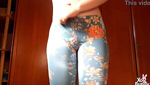 romanian yoga teen goddess struts topless in leggings farting close-up for her horny femdom fans