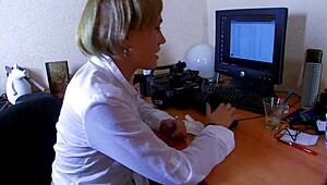 blonde teen secretary, bent over bed in fishnets? taking that deepthroat doggystyle gaping