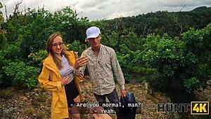 hunt4k guy spots naked booby stranger in forest for outdoor fun