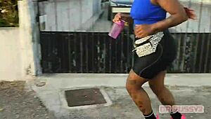 WOW, Check Out This Redhead's Giant Ass Getting Filmed Working Out By Her Lover!