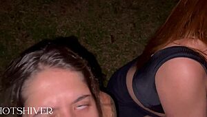 A wild forest orgy erupts with big-titted blondes and redheads kissing everywhere