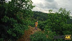 hunt4k guy spots naked booby stranger in forest for outdoor fun