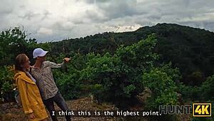 hunt4k guy spots naked booby stranger in forest for outdoor fun