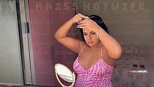 Caught married hooker masturbating to her own big dick fuck video