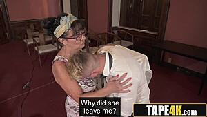 heartbroken groom gets comforted by kinky big tits gilf cleaner on job