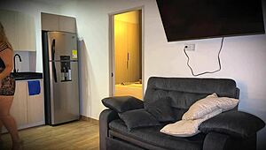 huge cock cleaner seduced by two busty latina milfs squirting mouth