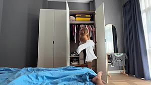 Petite secretary gets morning creampie doggystyle before her big interview