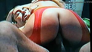 redhead in leggings and nylons spreads big ass for first-time pussy pounding and tit squeeze