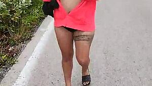 latina woman flashes ass and natural tits on busy mexican public highway