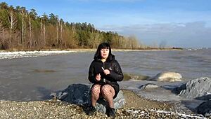 cute milf puffs cigarette outdoors with dildo stuffed in shaved pussy