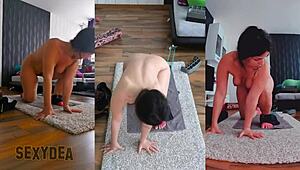 triple cam latina milf gym workout ass shaking socks strip