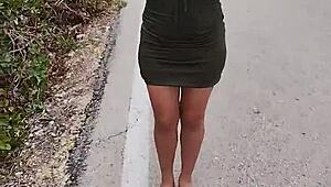latina woman flashes ass and natural tits on busy mexican public highway
