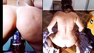 i'm stuffing my fat ass with double dildo penetration slutty lingerie strip
