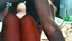 redhead in leggings and nylons spreads big ass for first-time pussy pounding and tit squeeze